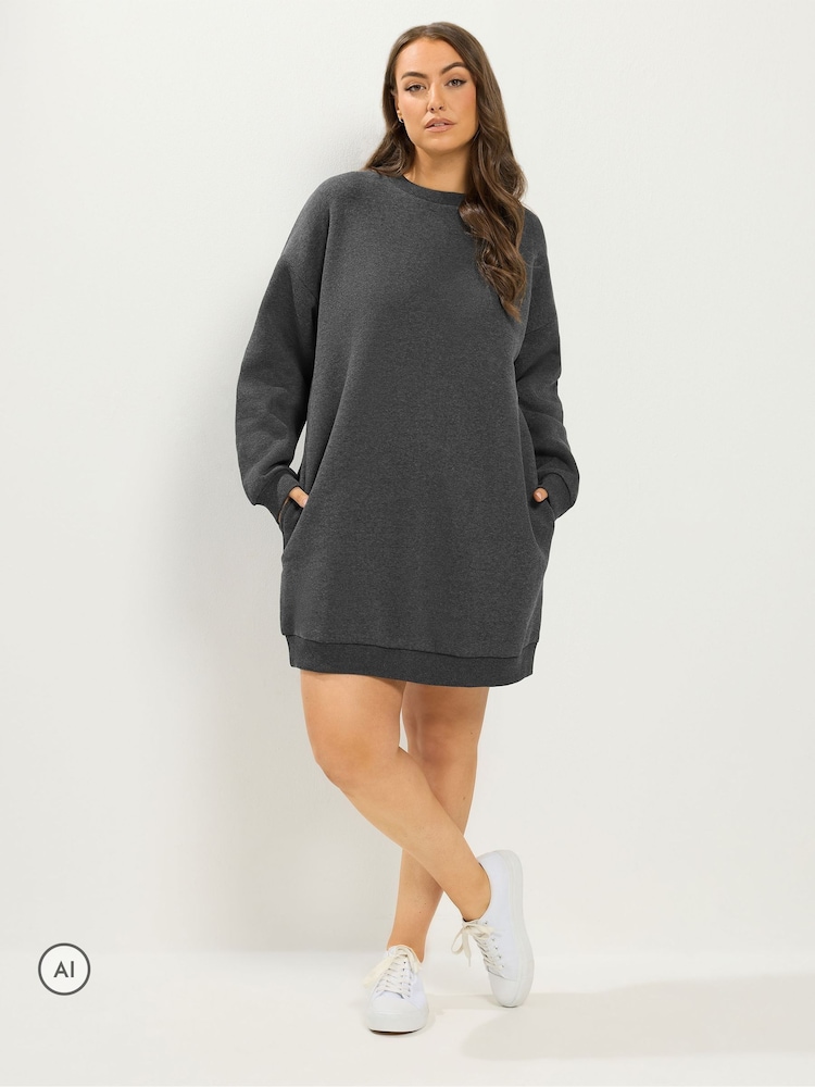 Yours Curve Grey Cotton Blend Sweatshirt Dress - Image 1 of 6 Yours Curve Grey Cotton Blend Sweatshirt Dress - Image 1 of 6