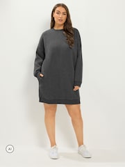 Yours Curve Grey Cotton Blend Sweatshirt Dress - Image 2 of 6