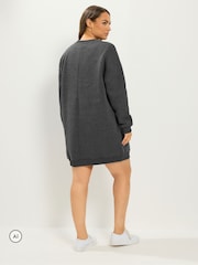 Yours Curve Grey Cotton Blend Sweatshirt Dress - Image 3 of 6