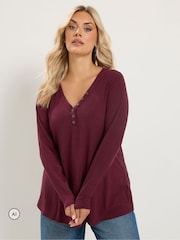 Yours Curve Red Henley Swing Top - Image 1 of 6