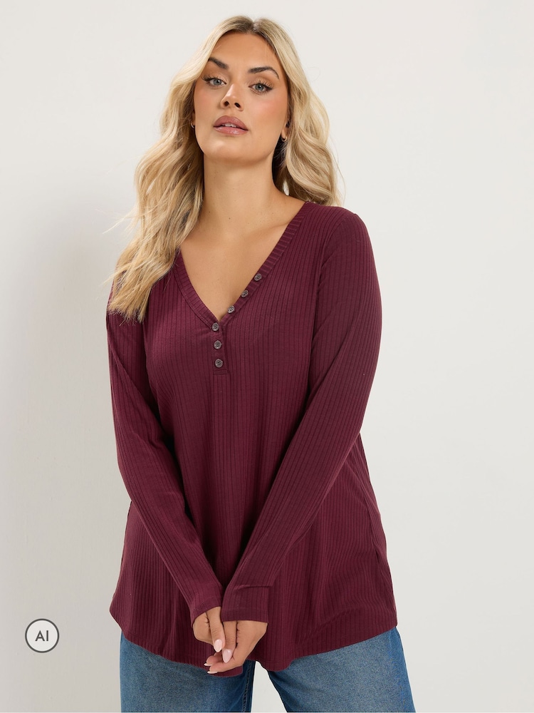 Yours Curve Red Henley Swing Top - Image 1 of 6