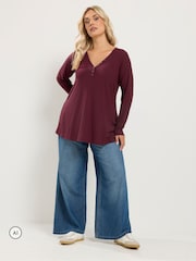Yours Curve Red Henley Swing Top - Image 2 of 6