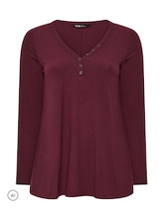 Yours Curve Red Henley Swing Top - Image 5 of 6