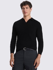 MOSS Black Merino Wool Blend Skipper Polo Shirt - Image 1 of 4