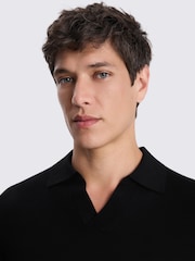 MOSS Black Merino Wool Blend Skipper Polo Shirt - Image 3 of 4