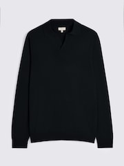 MOSS Black Merino Wool Blend Skipper Polo Shirt - Image 4 of 4