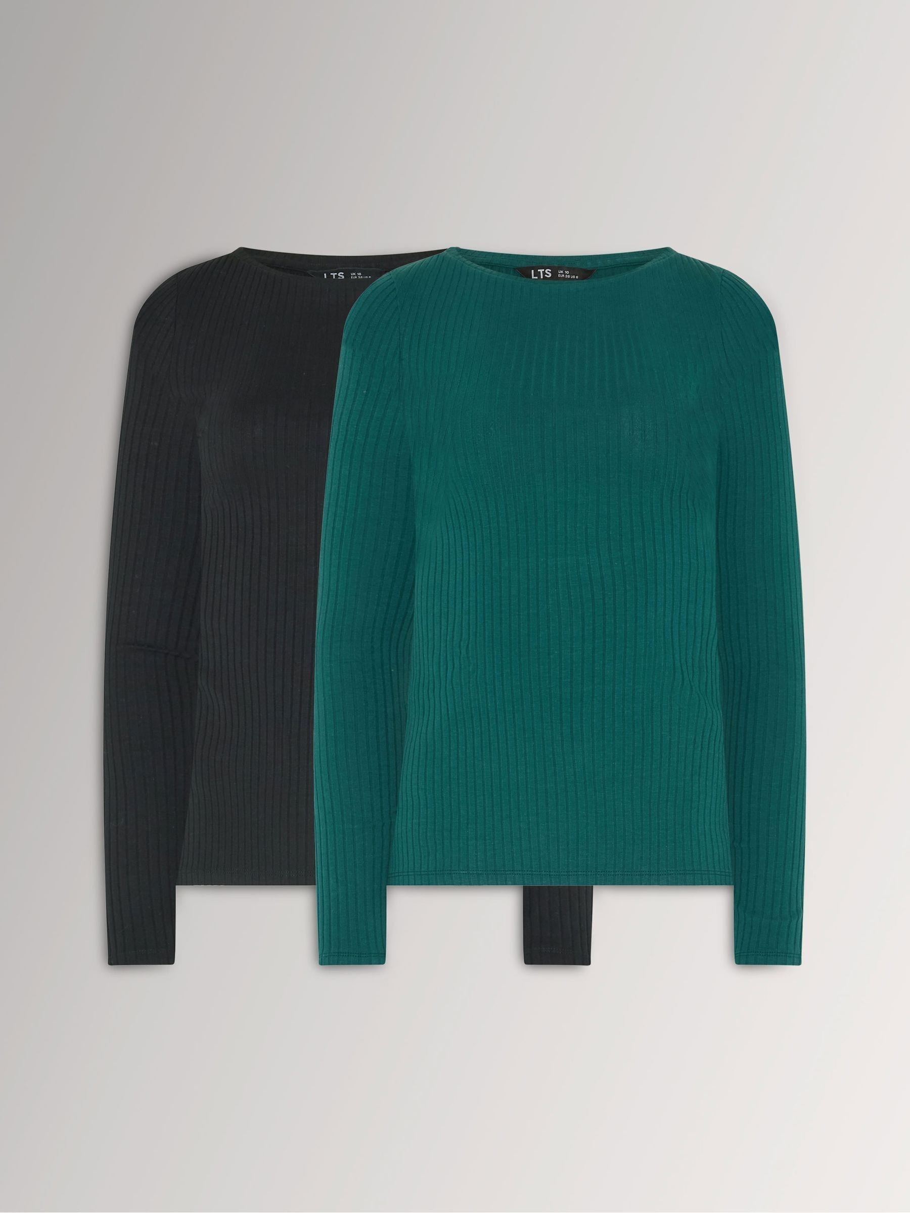 Long Tall Sally Women's Green Tall 2 Pack Ribbed Boat Neck Top In | : Size 20 - Image 2