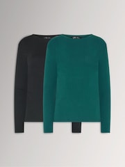 Long Tall Sally Green/Black Ribbed Boat Neck Tops 2 Pack - Image 1 of 9