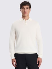 MOSS White Merino Wool Blend Long-Sleeve Polo Shirt - Image 1 of 4