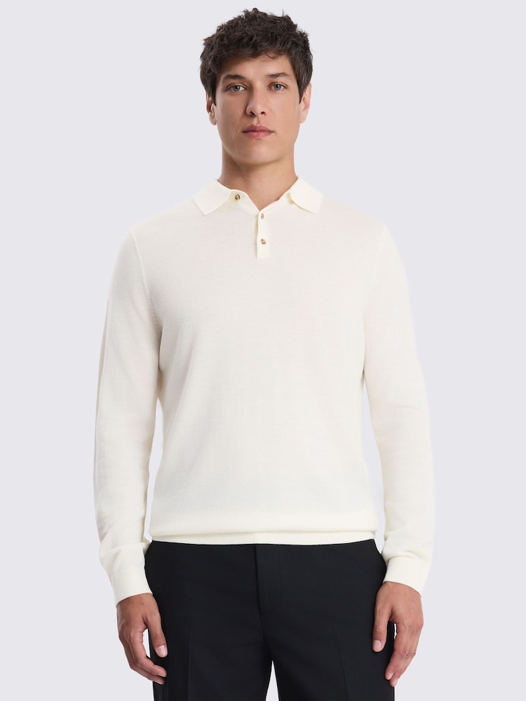 MOSS White Merino Wool Blend Long-Sleeve Polo Shirt - Image 1 of 4 MOSS White Merino Wool Blend Long-Sleeve Polo Shirt - Image 1 of 4