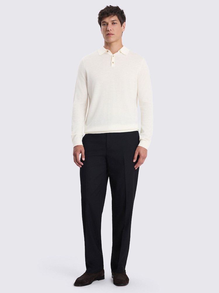MOSS White Merino Wool Blend Long-Sleeve Polo Shirt - Image 2 of 4 MOSS White Merino Wool Blend Long-Sleeve Polo Shirt - Image 2 of 4