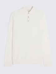 MOSS White Merino Wool Blend Long-Sleeve Polo Shirt - Image 4 of 4