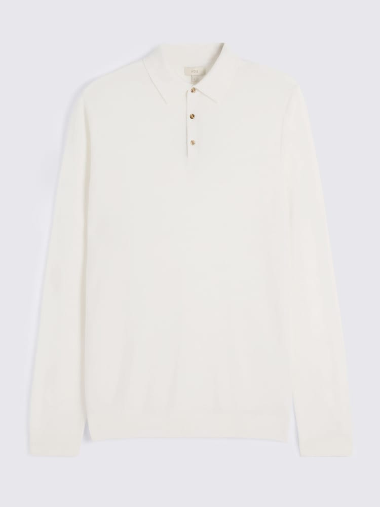 MOSS White Merino Wool Blend Long-Sleeve Polo Shirt - Image 4 of 4 MOSS White Merino Wool Blend Long-Sleeve Polo Shirt - Image 4 of 4