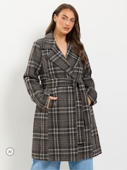 Yours Curve Brown Longline Wrap Coat - Image 1 of 6