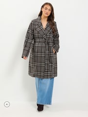 Yours Curve Brown Longline Wrap Coat - Image 2 of 6