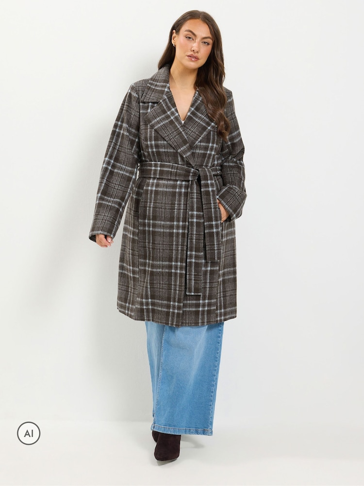 Yours Curve Brown Longline Wrap Coat - Image 2 of 6