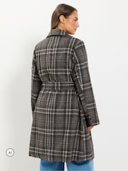 Yours Curve Brown Longline Wrap Coat - Image 3 of 6