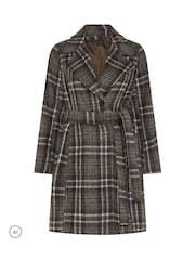 Yours Curve Brown Longline Wrap Coat - Image 5 of 6