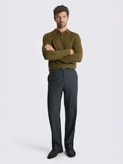 MOSS Olive Green Merino Wool Blend Long-Sleeve Polo Shirt - Image 2 of 3