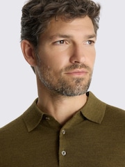 MOSS Olive Green Merino Wool Blend Long-Sleeve Polo Shirt - Image 3 of 3