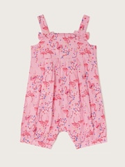 Monsoon Pink Baby Flamingo 100% Cotton Romper - Image 1 of 3