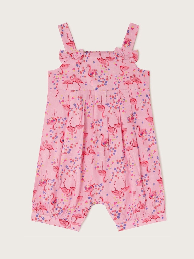 Monsoon Pink Baby Flamingo 100% Cotton Romper - Image 1 of 3