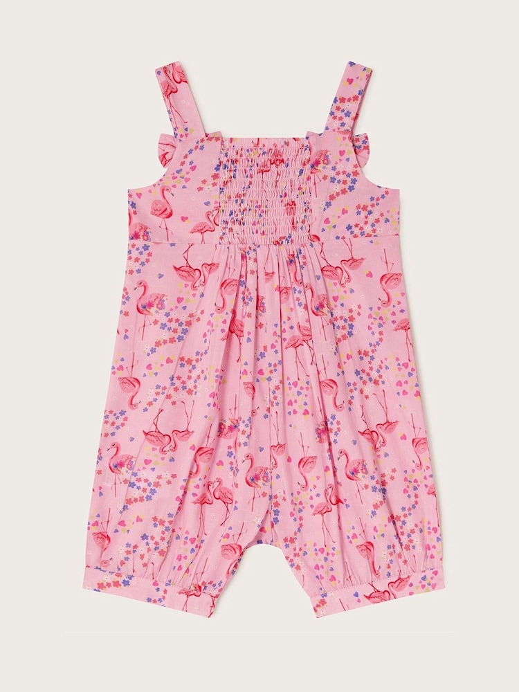 Monsoon Pink Baby Flamingo 100% Cotton Romper - Image 2 of 3