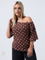 Brun polkaprikker - Yours Curve Limited T-skjorte med bare skuldre - Bilde 1 av 6