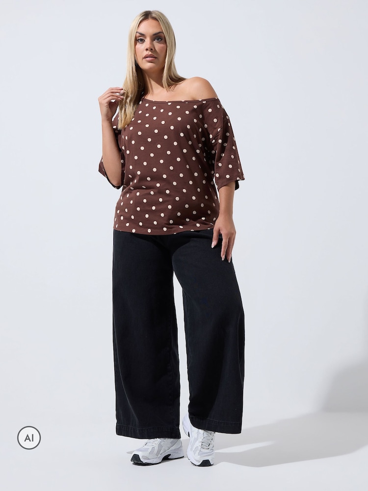 Brun polkaprikker - Yours Curve Limited T-skjorte med bare skuldre - Bilde 2 av 6