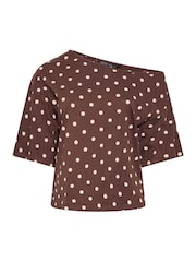 Brun polkaprikker - Yours Curve Limited T-skjorte med bare skuldre - Bilde 5 av 6