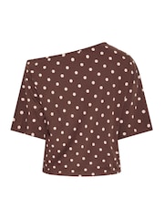 Brun polkaprikker - Yours Curve Limited T-skjorte med bare skuldre - Bilde 6 av 6