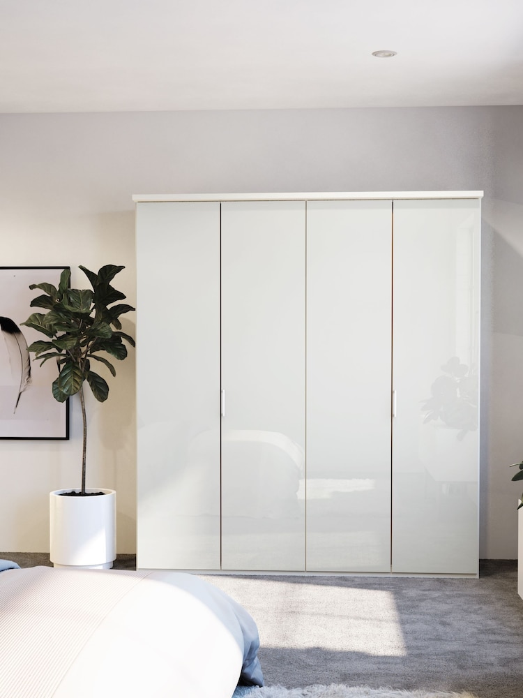 Wiemann Peyton White Glass Semi Fitted 4 Door Wardrobe - Image 1 of 4