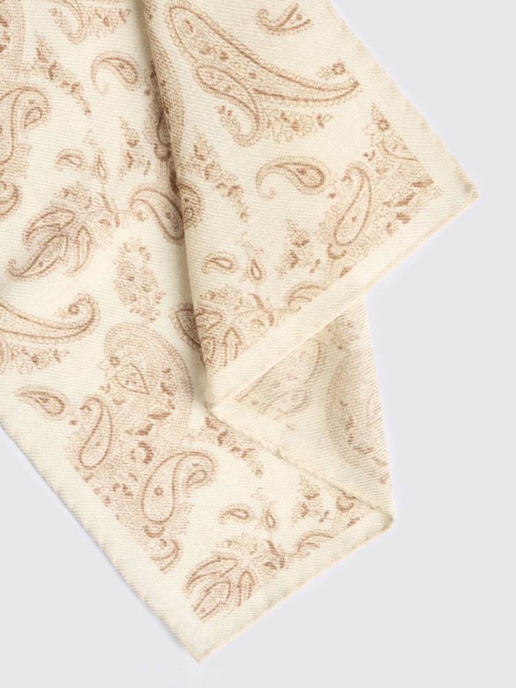 MOSS Cream Bottinelli Wool Paisley Pocket Square - Image 2 of 2 MOSS Cream Bottinelli Wool Paisley Pocket Square - Image 2 of 2