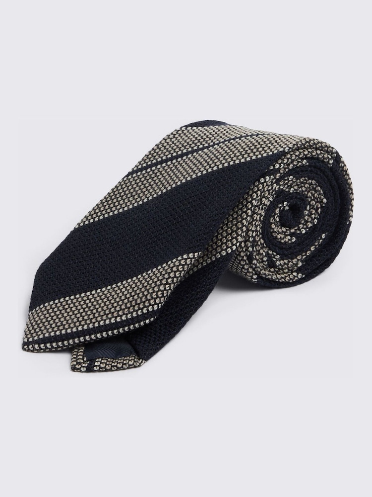 MOSS Navy Blue Italian Wool Blend Textured Stripe Tie - Image 1 of 2