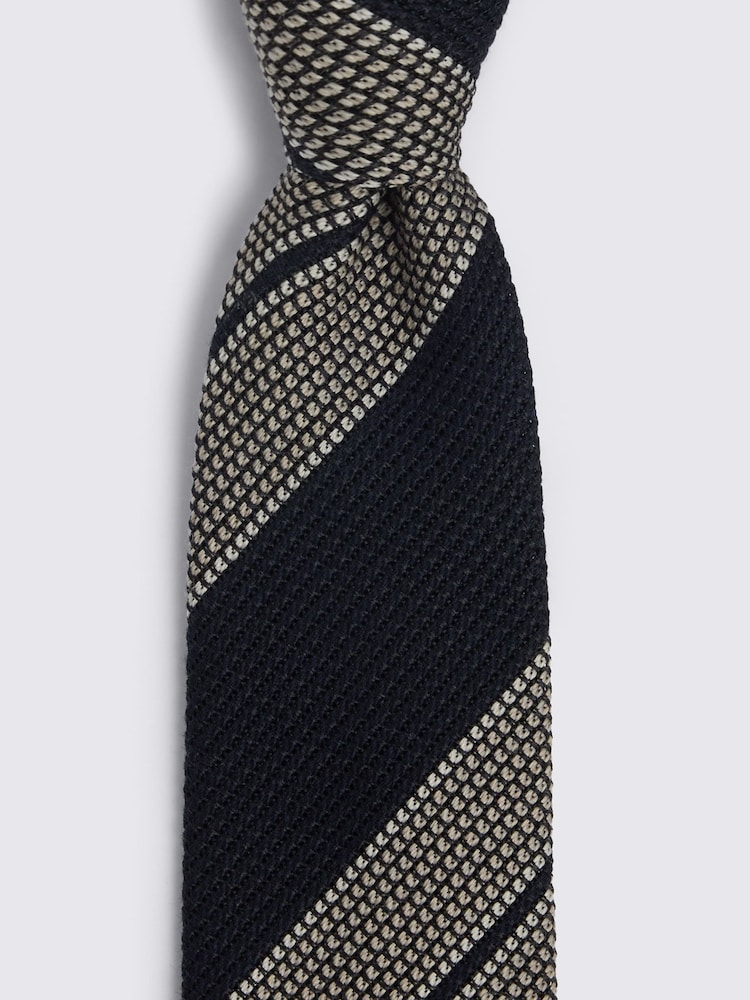 MOSS Navy Blue Italian Wool Blend Textured Stripe Tie - Image 2 of 2