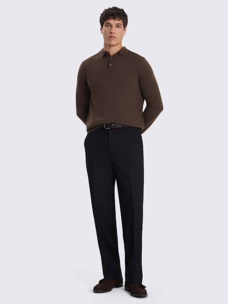 MOSS Brown Merino Wool Blend Long-Sleeve Polo Shirt - Image 2 of 4 MOSS Brown Merino Wool Blend Long-Sleeve Polo Shirt - Image 2 of 4