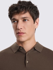 MOSS Brown Merino Wool Blend Long-Sleeve Polo Shirt - Image 3 of 4