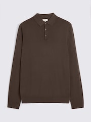 MOSS Brown Merino Wool Blend Long-Sleeve Polo Shirt - Image 4 of 4