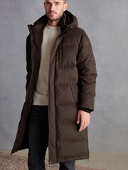Chocolate Brown Signature Longline Puffed Down Coat - Image 1 of 10