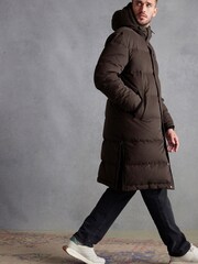 Chocolate Brown Signature Longline Puffed Down Coat - Image 2 of 10