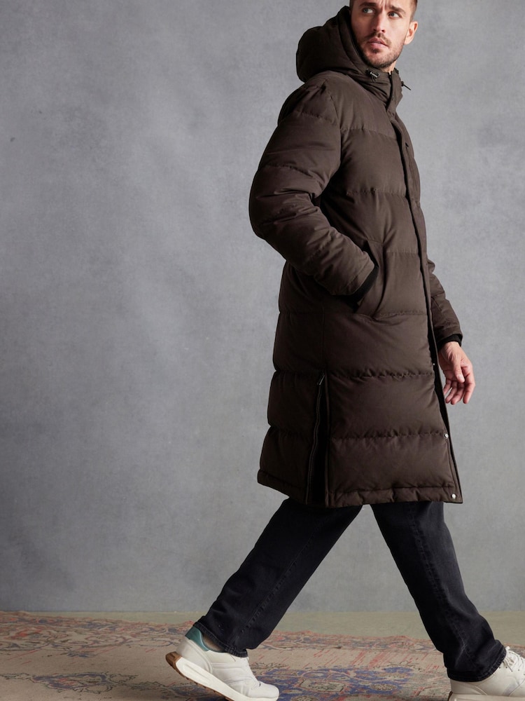 Chocolate Brown Signature Longline Puffed Down Coat - Image 2 of 10