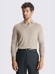 MOSS Natural Taupe Merino Wool Blend Skipper Polo Shirt - Image 1 of 3
