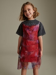 Red/ Blue Floral Print 2-in-1 Mesh Dress And T-Shirt Set (3-16yrs) - Image 1 of 7
