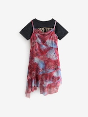 Red/ Blue Floral Print 2-in-1 Mesh Dress And T-Shirt Set (3-16yrs) - Image 3 of 7