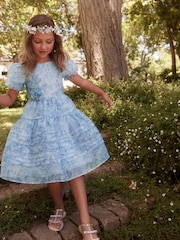 Laura Ashley Blue Organza Floral Midi Dress - Image 1 of 9
