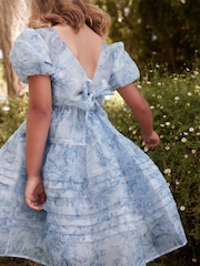 Laura Ashley Blue Organza Floral Midi Dress - Image 3 of 9