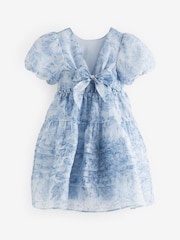 Laura Ashley Blue Organza Floral Midi Dress - Image 7 of 9