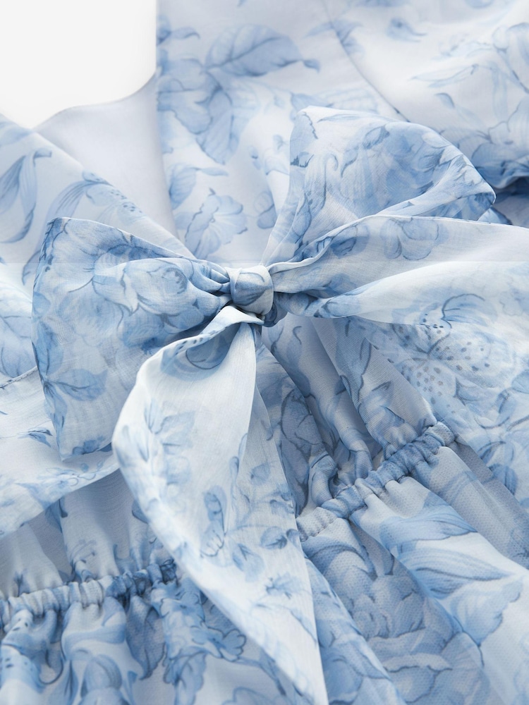 Laura Ashley Blue Organza Floral Midi Dress - Image 9 of 9