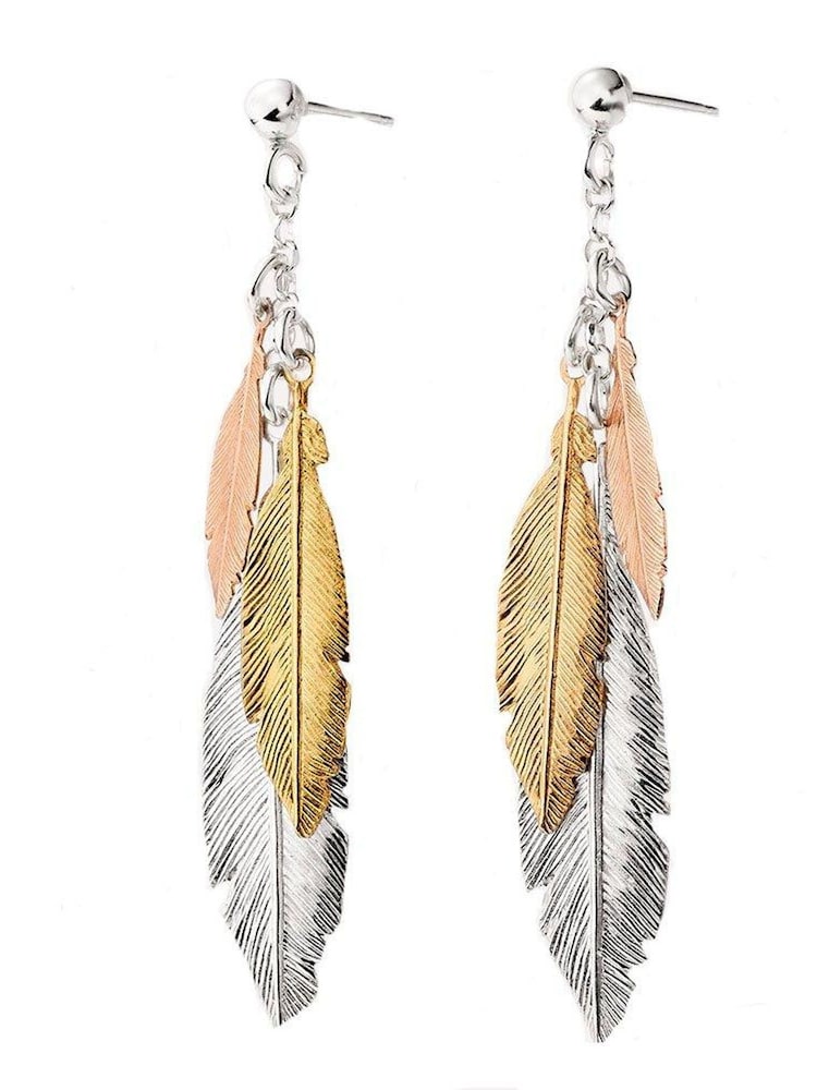 Beaverbrooks Three Colour Feather Drop Earrings - Image 1 of 3