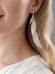 Beaverbrooks Three Colour Feather Drop Earrings - Image 2 of 3